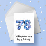 78th Birthday Card with Blue Numbers
