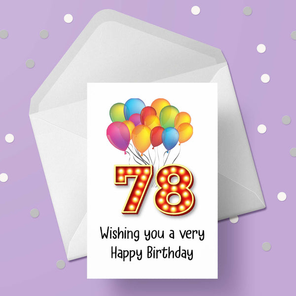 78th Birthday Card with Red Numbers