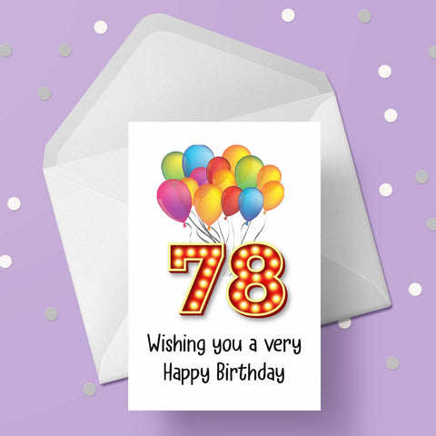 78th Birthday Card with Red Numbers