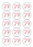 79th Birthday Pretty Pink Flowers Edible Icing Cake Topper or Ribbon