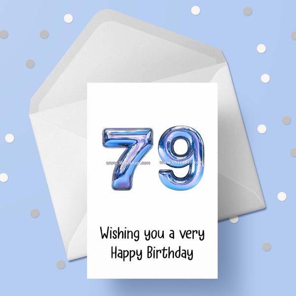 79th Birthday Card with Blue Numbers