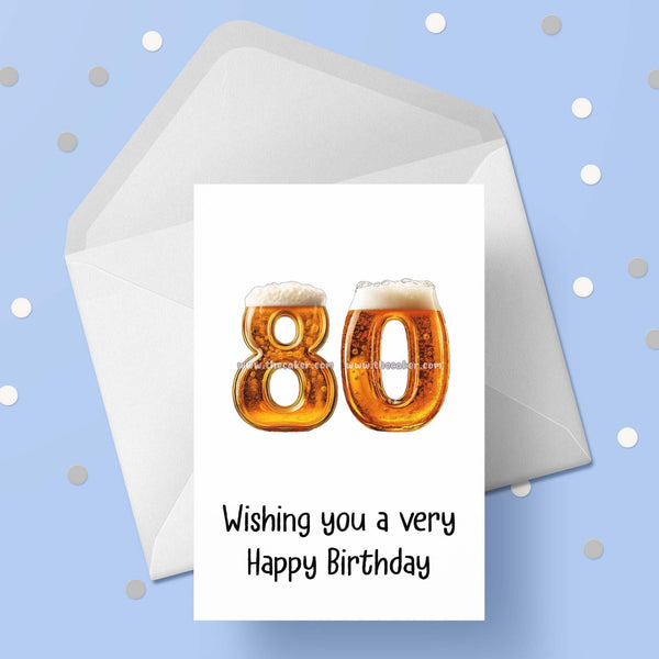 80th Birthday Card with Beer Numbers