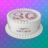 80th Birthday Flowers Edible Icing Cake Topper or Ribbon