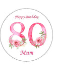 80th Birthday Flowers Edible Icing Cake Topper or Ribbon