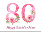 80th Birthday Flowers Edible Icing Cake Topper or Ribbon