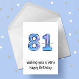 81st Birthday Card with Blue Balloons