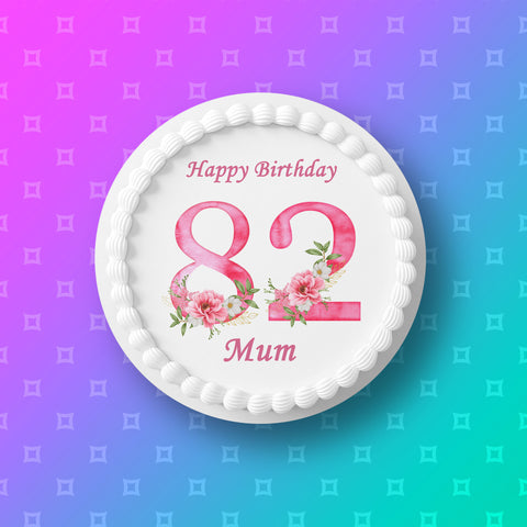 82nd Birthday Flowers Edible Icing Cake Topper or Ribbon