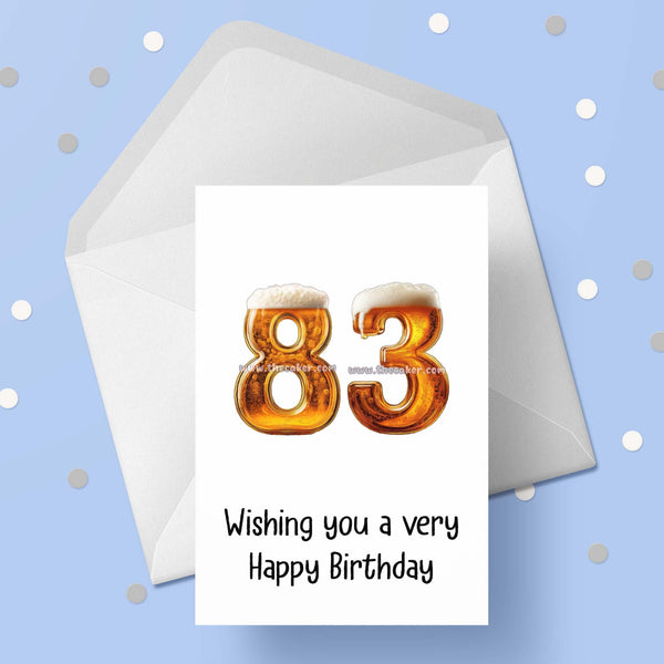 83rd Birthday Card with Beer Numbers