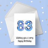83rd Birthday Card with Blue Balloons