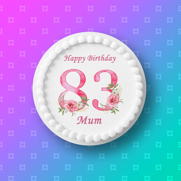 83rd Birthday Flowers Edible Icing Cake Topper or Ribbon
