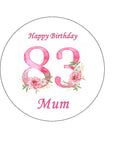 83rd Birthday Flowers Edible Icing Cake Topper or Ribbon