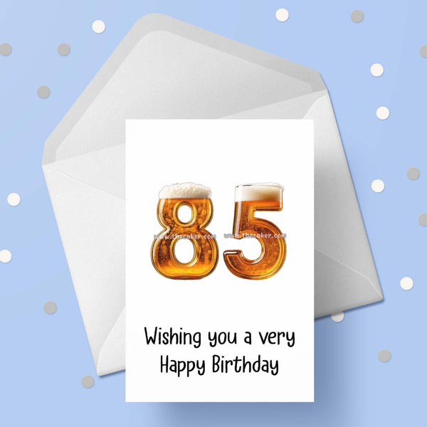 85th Birthday Card with Beer Numbers