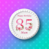 85th Birthday Flowers Edible Icing Cake Topper or Ribbon