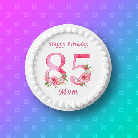 85th Birthday Flowers Edible Icing Cake Topper or Ribbon