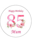 85th Birthday Flowers Edible Icing Cake Topper or Ribbon