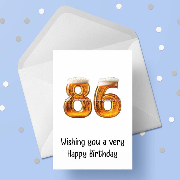 86th Birthday Card with Beer Numbers