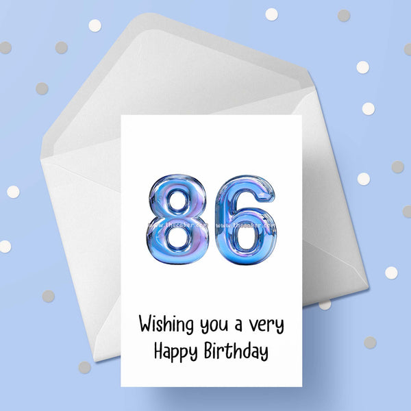 86th Birthday Card with Blue Balloons