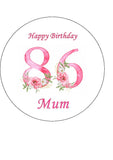 86th Birthday Flowers Edible Icing Cake Topper or Ribbon