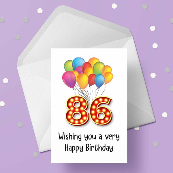 86th Birthday Card with Red Numbers