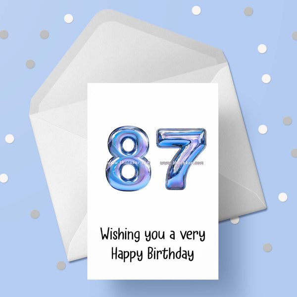 87th Birthday Card with Blue Balloons