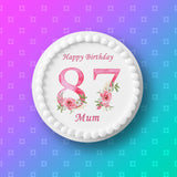 87th Birthday Flowers Edible Icing Cake Topper or Ribbon