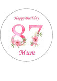87th Birthday Flowers Edible Icing Cake Topper or Ribbon