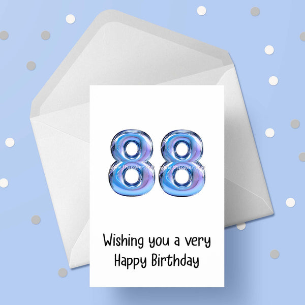 88th Birthday Card with Blue Balloons