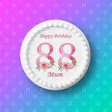 88th Birthday Flowers Edible Icing Cake Topper or Ribbon