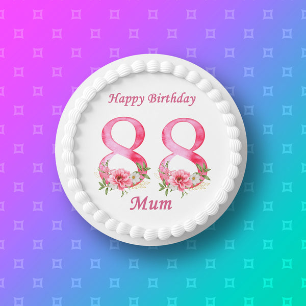 88th Birthday Flowers Edible Icing Cake Topper or Ribbon