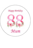 88th Birthday Flowers Edible Icing Cake Topper or Ribbon