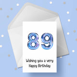 89th Birthday Card with Blue Balloons