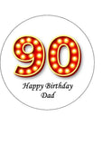 90th Birthday Red & Gold Edible Icing Cake Topper or Ribbon