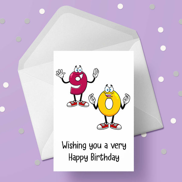90th Birthday Cartoon Numbers Card