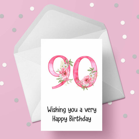 90th Birthday Flowers Card
