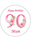 90th Birthday Flowers Edible Icing Cake Topper or Ribbon