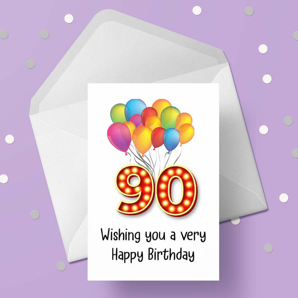 90th Birthday Red & Gold Card