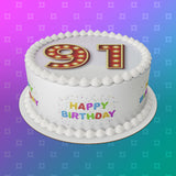 91st Birthday Red & Gold Edible Icing Cake Topper or Ribbon