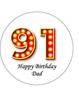 91st Birthday Red & Gold Edible Icing Cake Topper or Ribbon