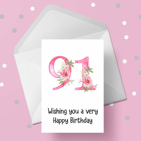 91st Birthday Flowers Card