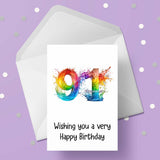91st Birthday Rainbow Numbers Card