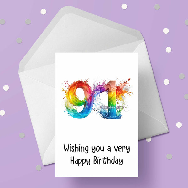 91st Birthday Rainbow Numbers Card