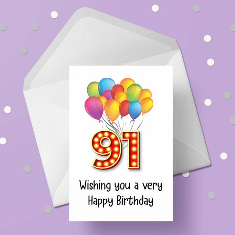 91st Birthday Red & Gold Card