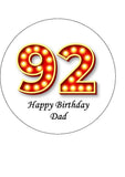 92nd Birthday Red & Gold Edible Icing Cake Topper or Ribbon