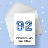 92nd Birthday Blue Card