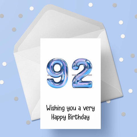 92nd Birthday Blue Card