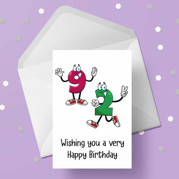 92nd Birthday Cartoon Numbers Card