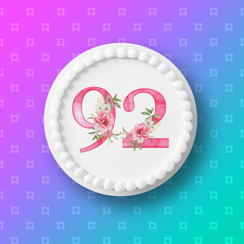 92nd Birthday Flowers Edible Icing Cake Topper or Ribbon
