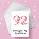 92nd Birthday Flowers Card