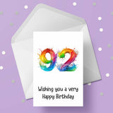 92nd Birthday Rainbow Numbers Card
