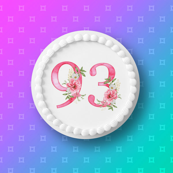 93rd Birthday Flowers Edible Icing Cake Topper or Ribbon